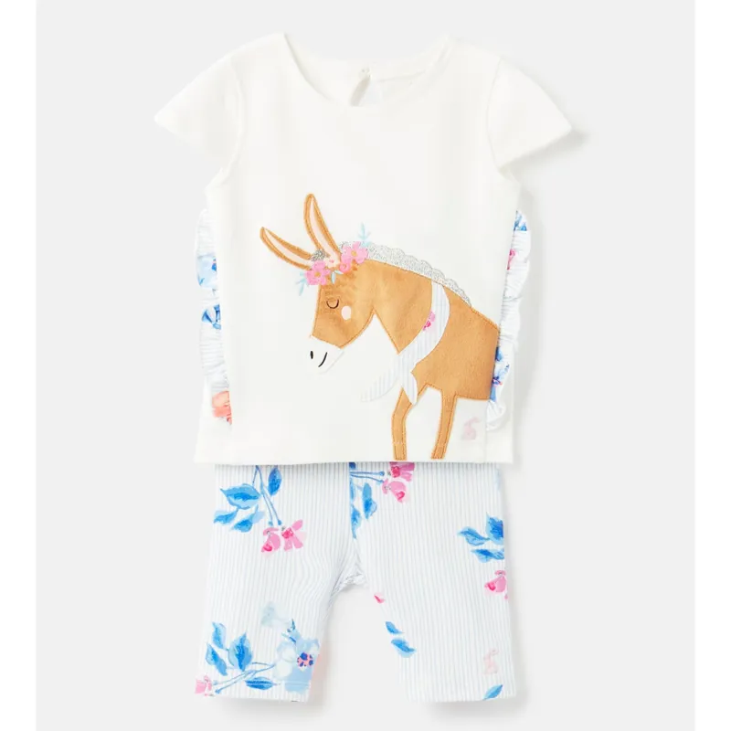 Joules Paula Applique Shortie Set - White Donkey 